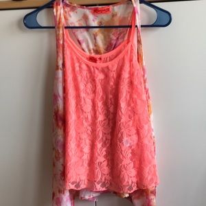 orange tank with tie dye orange and pink vest